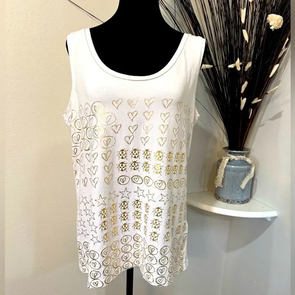 Jane and John whimsical gold designs sleeveless shirt in size Large. NWT - Picture 1 of 9